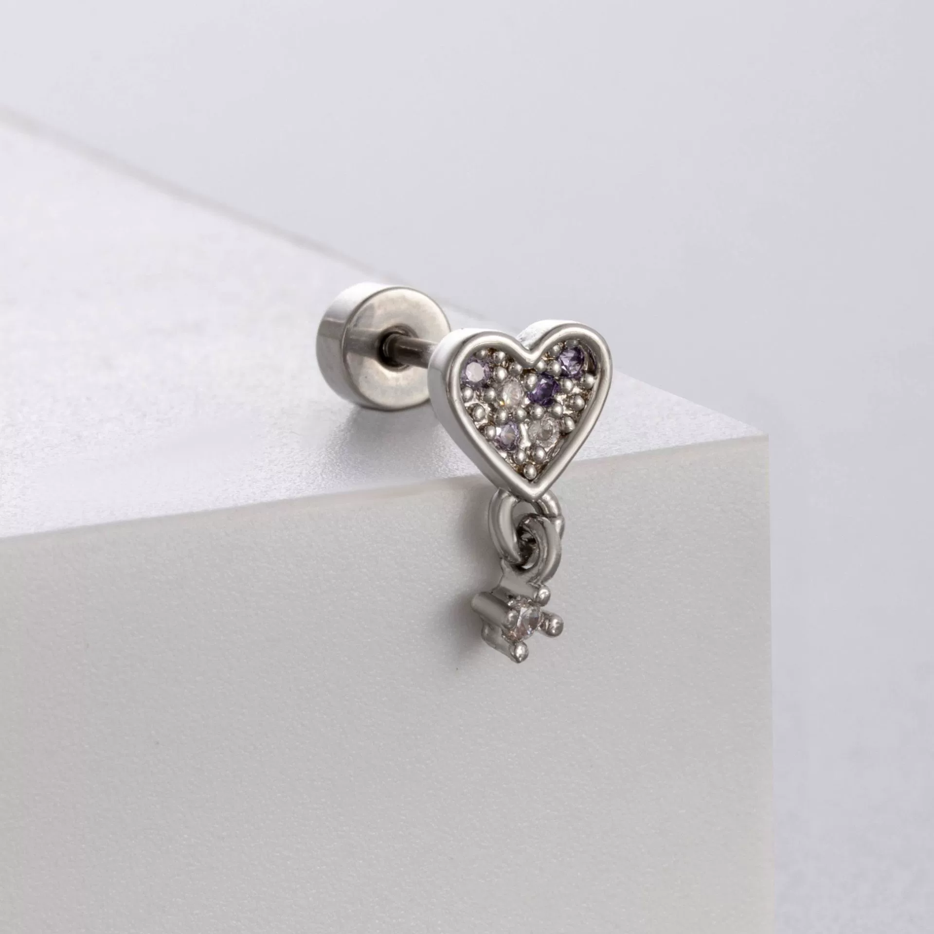 Wholesale Titanium Steel Lady's Ear Nail With Zircon Bow And Heart Shape - Image 7