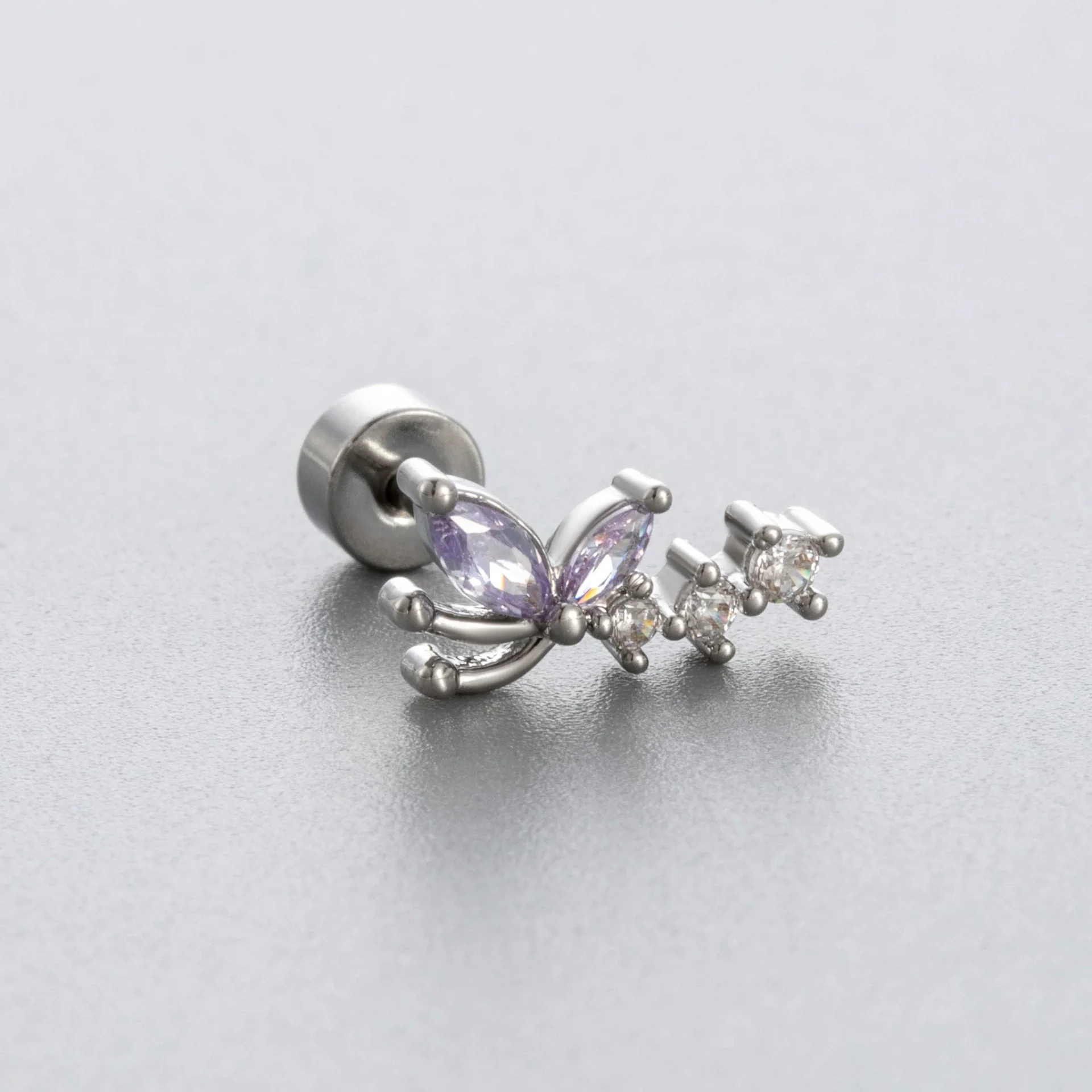 Wholesale Titanium Steel Lady's Ear Nail With Zircon Bow And Heart Shape - Image 8