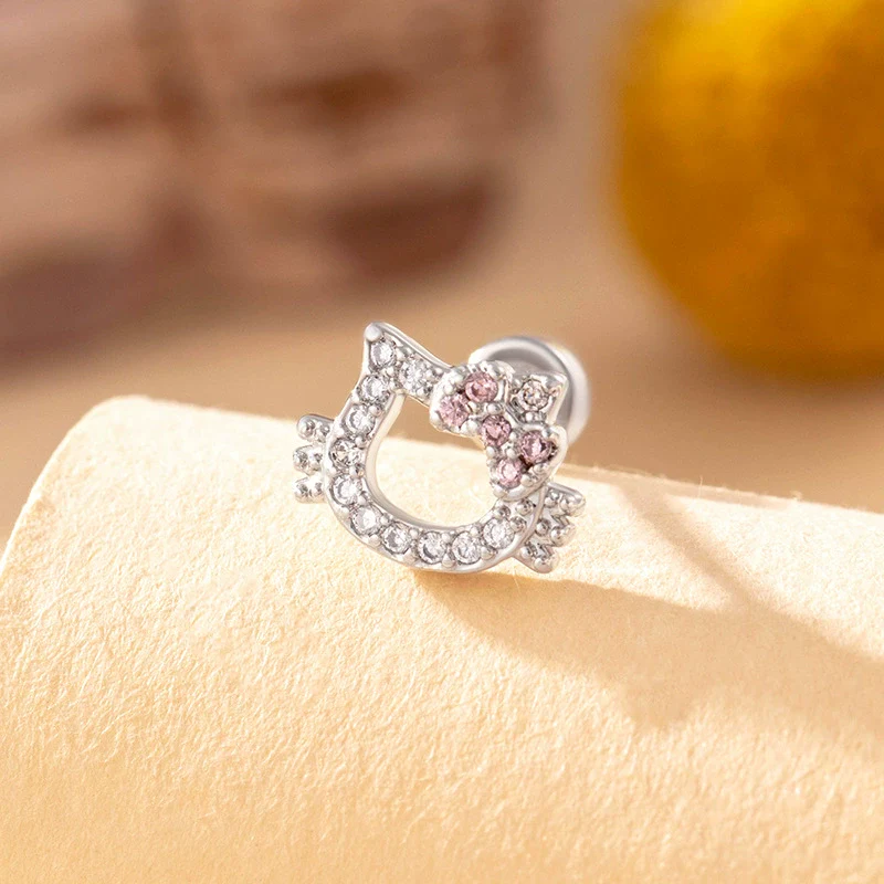 Wholesale Titanium Steel Microinlaid Zircon Animal Cat Head Ear Nail For Women - Image 8