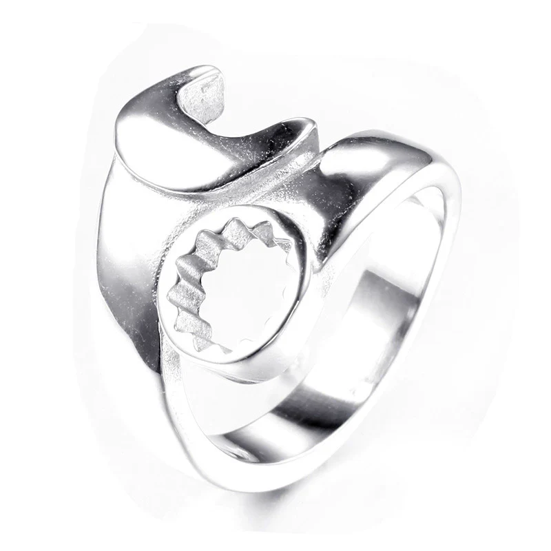 Wholesale Titanium Steel Open Ring Geometric Men's Personality Motorcycle Wrench Ring Electroplated - Image 5