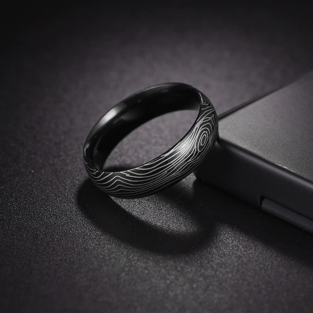 Wholesale Titanium Steel Pair Of Rings With Handdecorated Damascus Steel Pattern And Geometric Styling Electroplated - Image 3