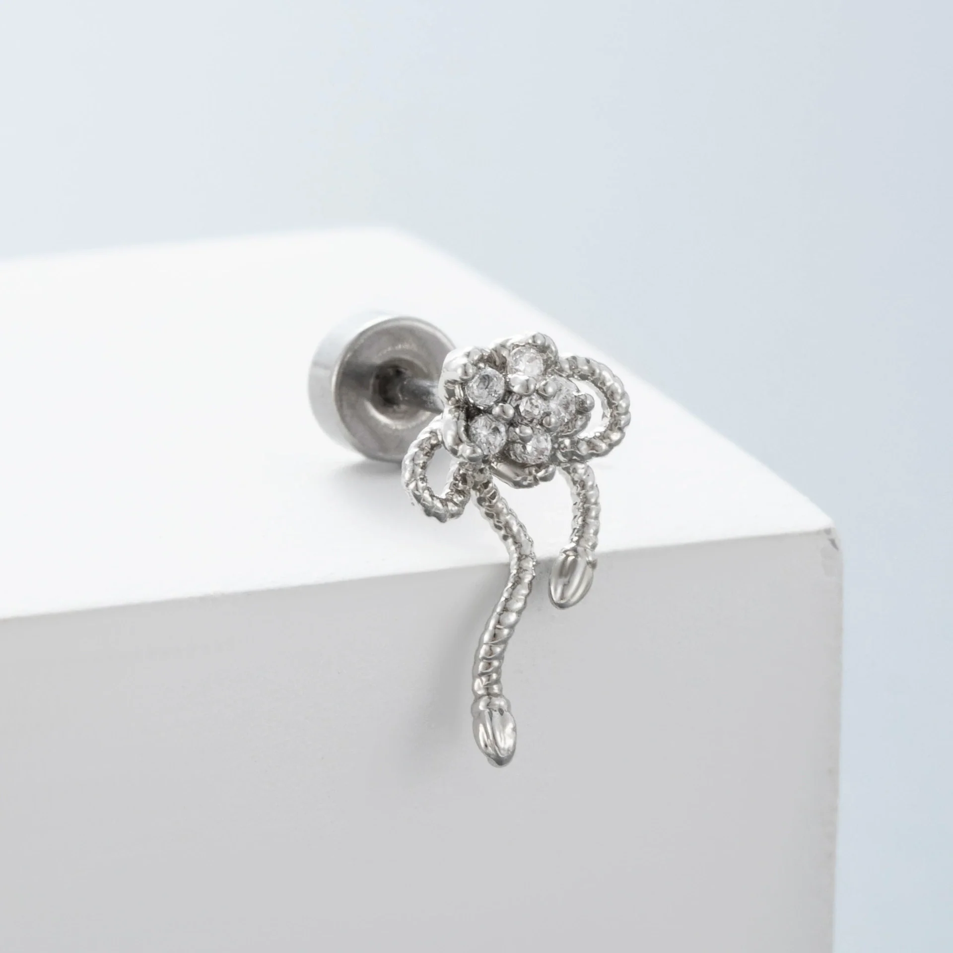 Wholesale Titanium Steel Perforated Ear Nail Sweet Style With Zircon Flower Love Butterfly And Heart Pattern For Women - Image 2