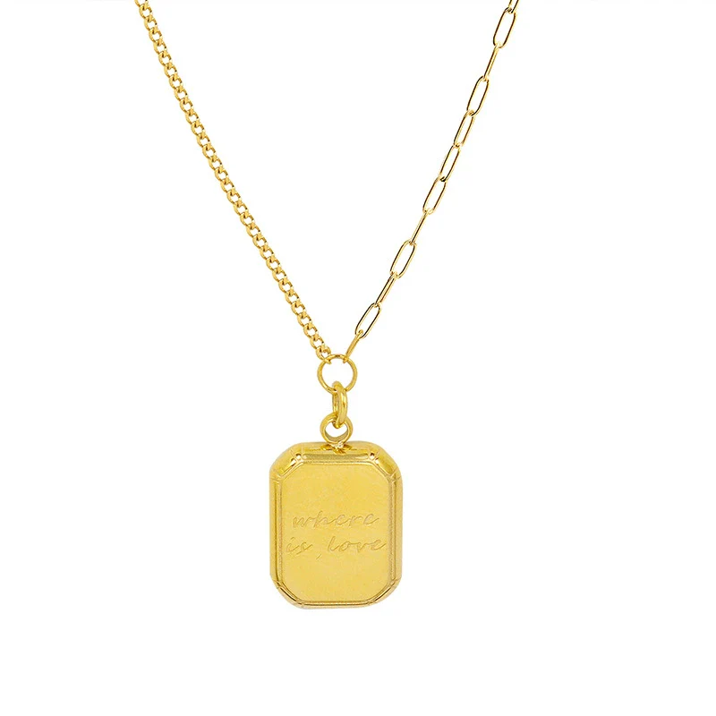 Wholesale 316L Stainless Steel Plated 18K Gold Pendant Necklace For Women With Geometric Letters Pattern And Simple Style - Image 3