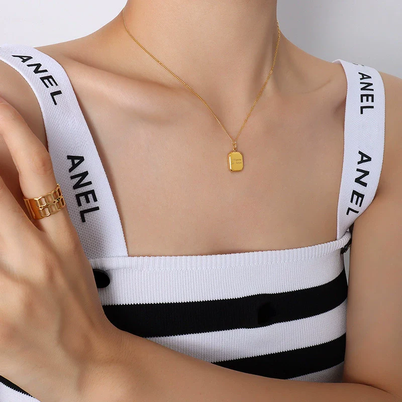 Wholesale 316L Stainless Steel Plated 18K Gold Pendant Necklace For Women With Geometric Letters Pattern And Simple Style - Image 4