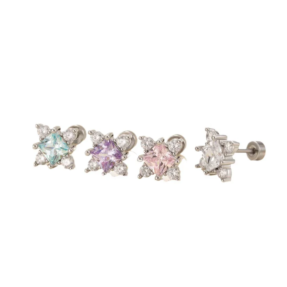 Wholesale Titanium Steel Princess Style Cross Flower Earrings Inlaid With Zircon For Women - Image 4