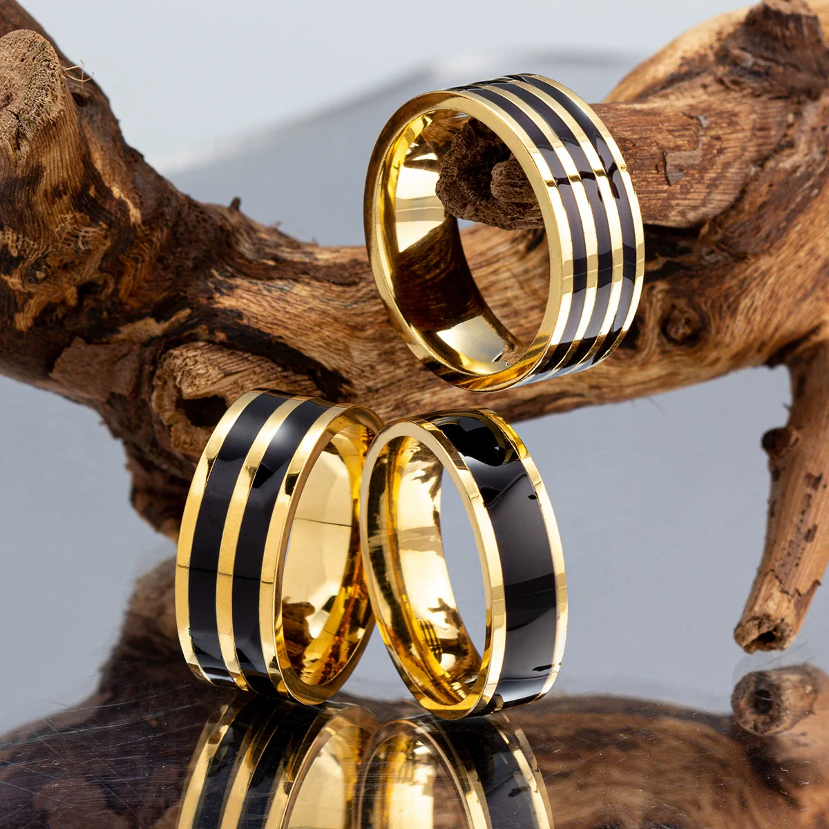 Wholesale Titanium Steel Ring Geometric Style Gold Plated - Image 3