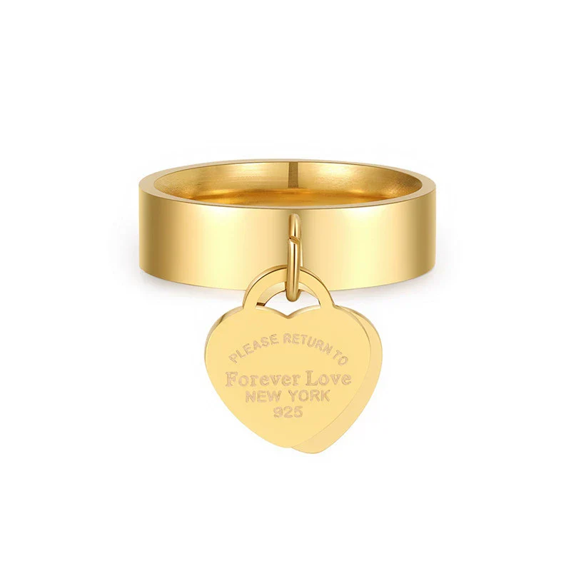 Wholesale Titanium Steel Ring Light Luxury Business Style Heart Shape Real Gold Plated Unisex - Image 5