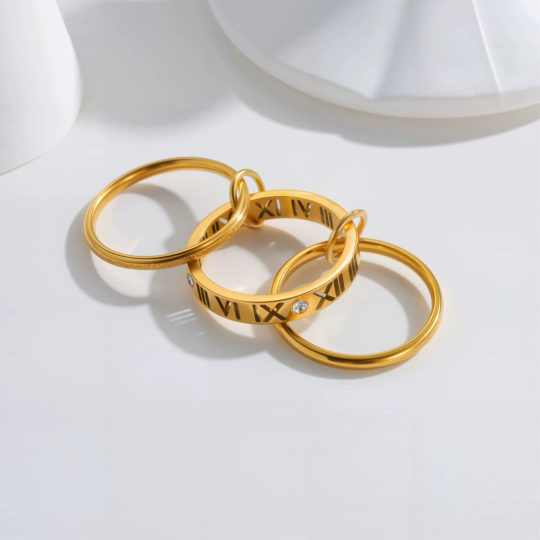 Wholesale Titanium Steel Stacking Rings Geometric Style Electroplated Hand Jewelry - Image 2