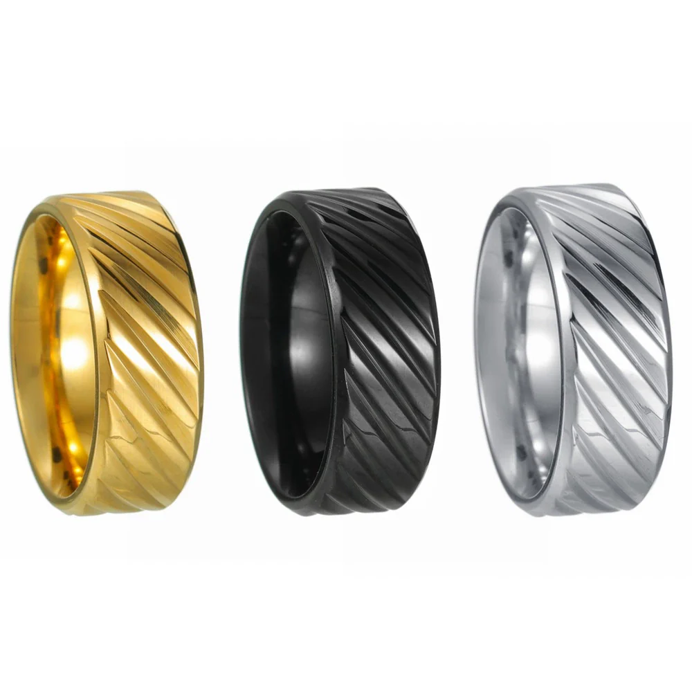 Wholesale Titanium Steel Unisex Ring With Geometric Pattern And Electroplating Treatment - Image 5