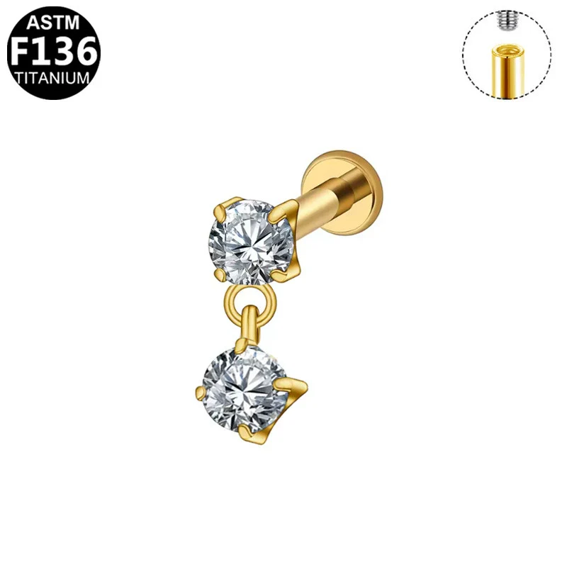 Wholesale Titanium Steel Water Drop Zircon Ear Nail And Lip Nail With Heart Bow Tie Star Shape Electroplating For Unisex - Image 8