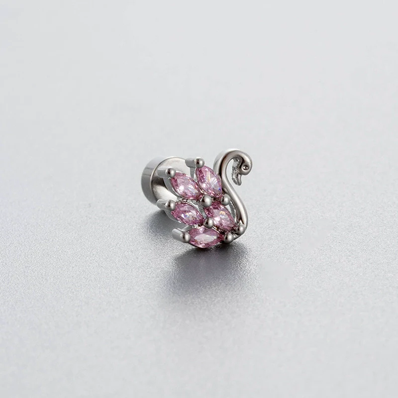 Wholesale Titanium Steel Women's Heart Shape Pink Zircon Butterfly Screw Ear Nail With Fairy Style - Image 6