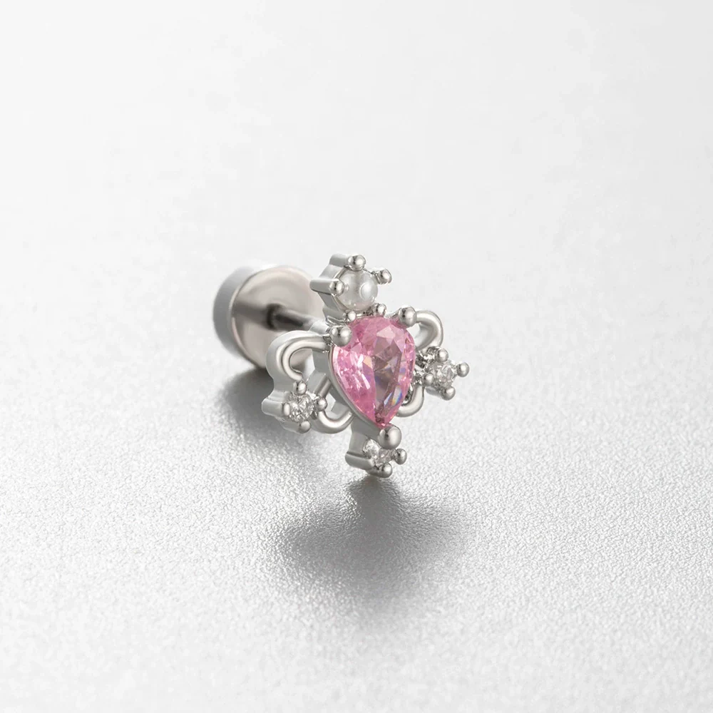Wholesale Titanium Steel Women's Pink Cherry Shaped Ear Studs Inlaid With Zircon Princess Style - Image 10