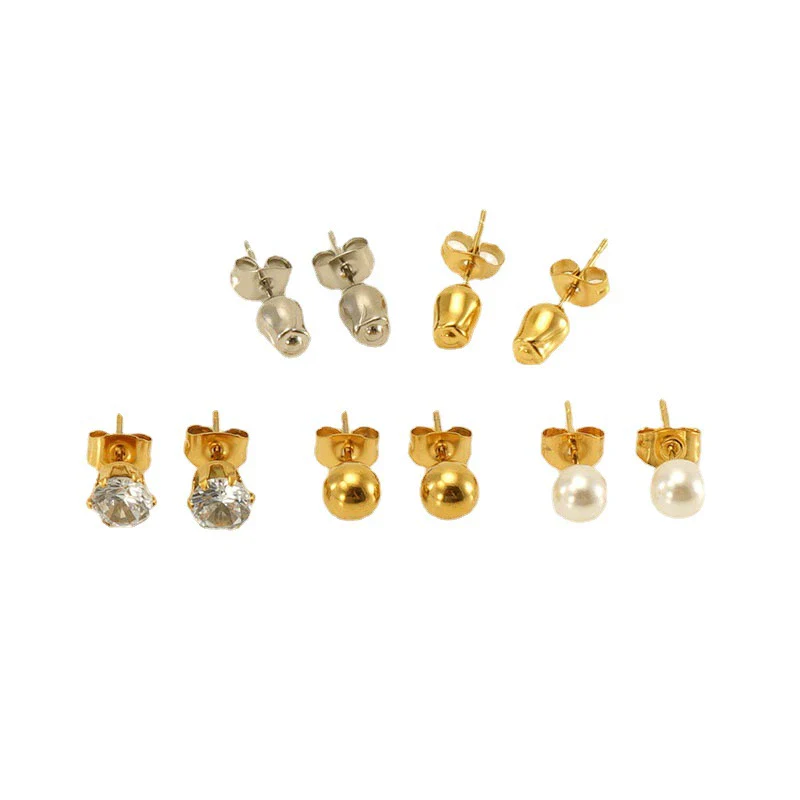 Wholesale 316L Stainless Steel Women's Simple Geometric Design Electroplated Earrings With Steel Beads And Rose Pearl - Image 5