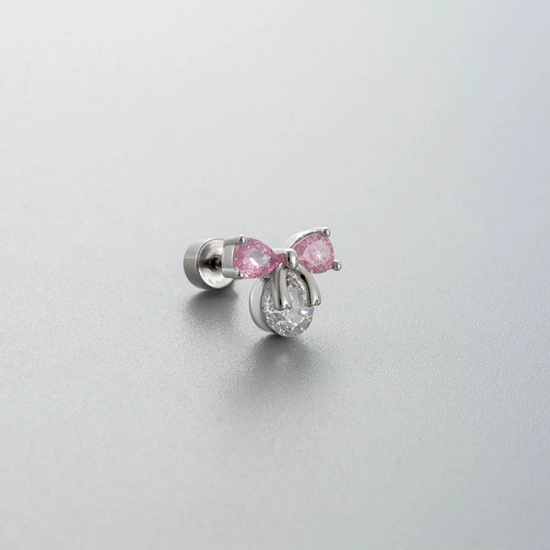 Wholesale Titanium Steel Zircon Bow Shape Earrings For Women - Image 5