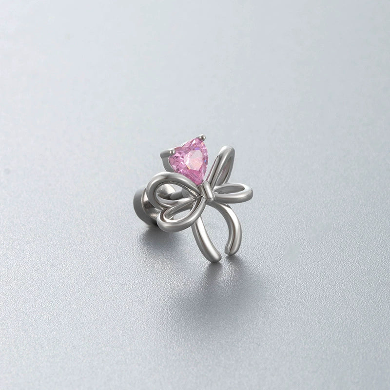 Wholesale Titanium Steel Zircon Bow Shape Earrings For Women - Image 8