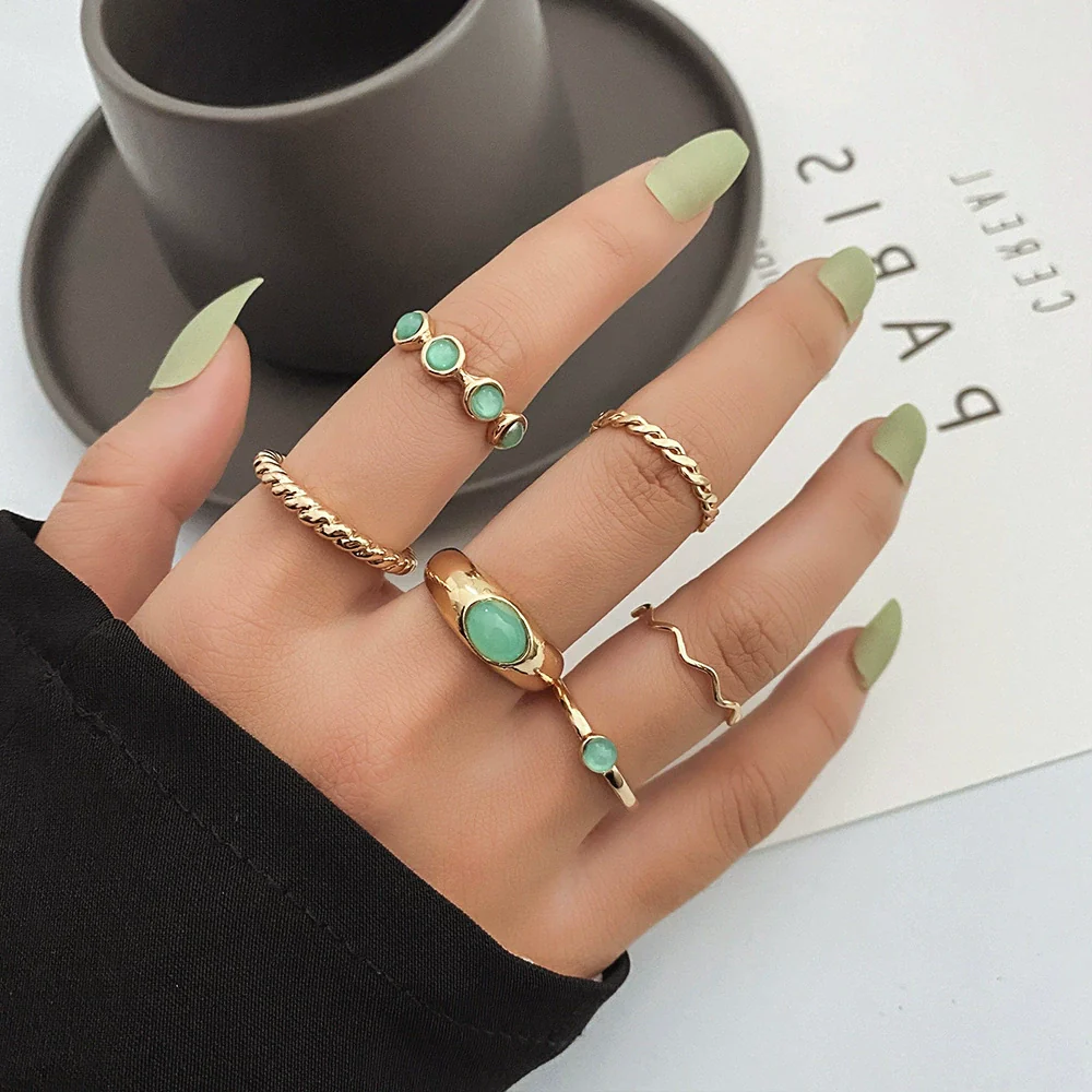 Wholesale Turquoise Retro Geometric Inlay Ladies Ring - Image 11