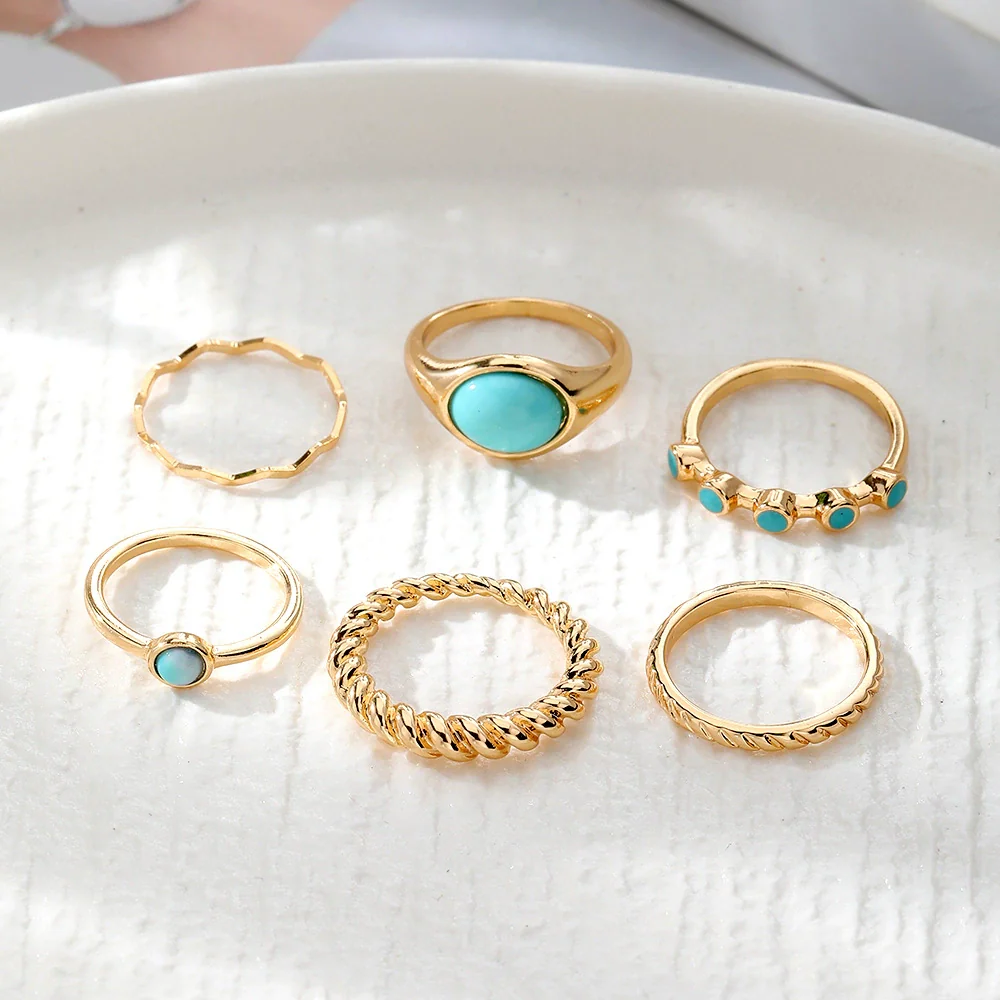 Wholesale Turquoise Retro Geometric Inlay Ladies Ring - Image 3