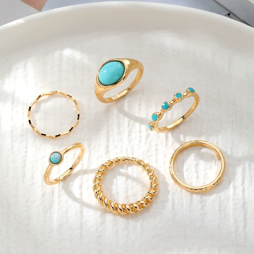 Wholesale Turquoise Retro Geometric Inlay Ladies Ring - Image 4