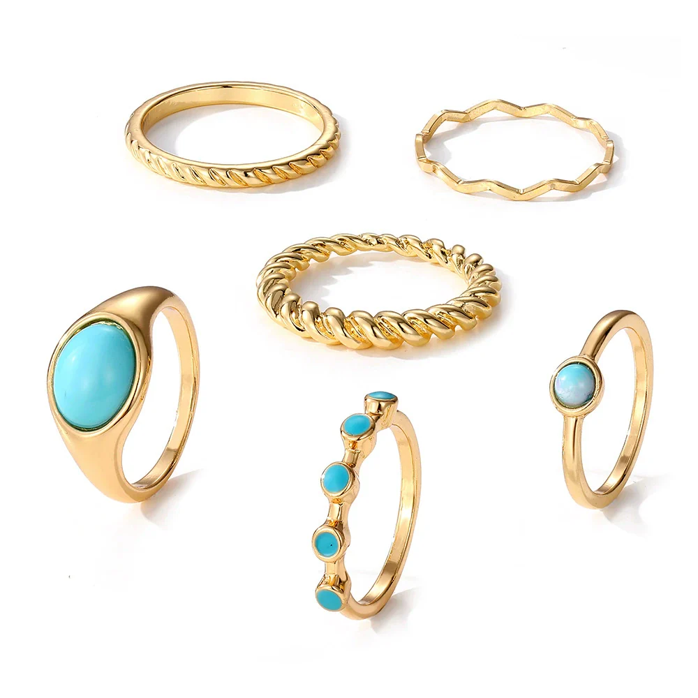 Wholesale Turquoise Retro Geometric Inlay Ladies Ring - Image 5