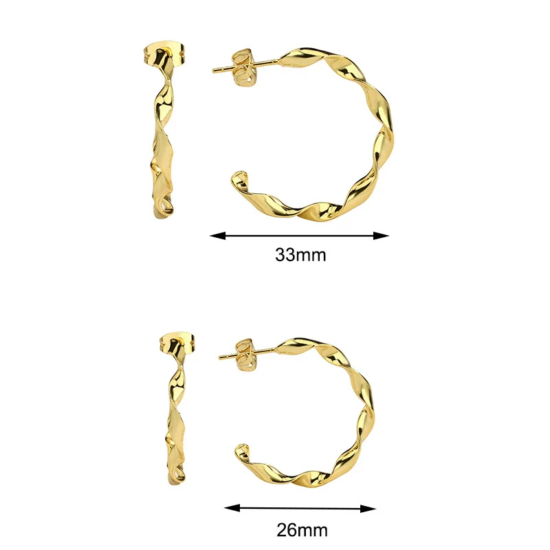 Wholesale Twist Round Wave Line C Shape Brass Gold Plated Electroplated Geometry Style Earrings For Women - Image 3