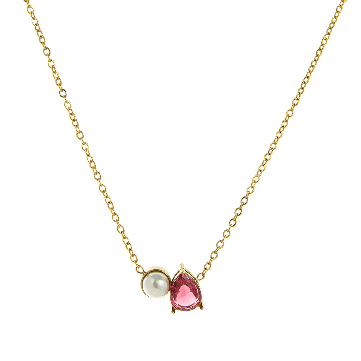 Wholesale Unisex Ancient Geometric Style Electroplated Stainless Steel Water Drop Pearl Zircon Pendant Ochain Necklace - Image 12