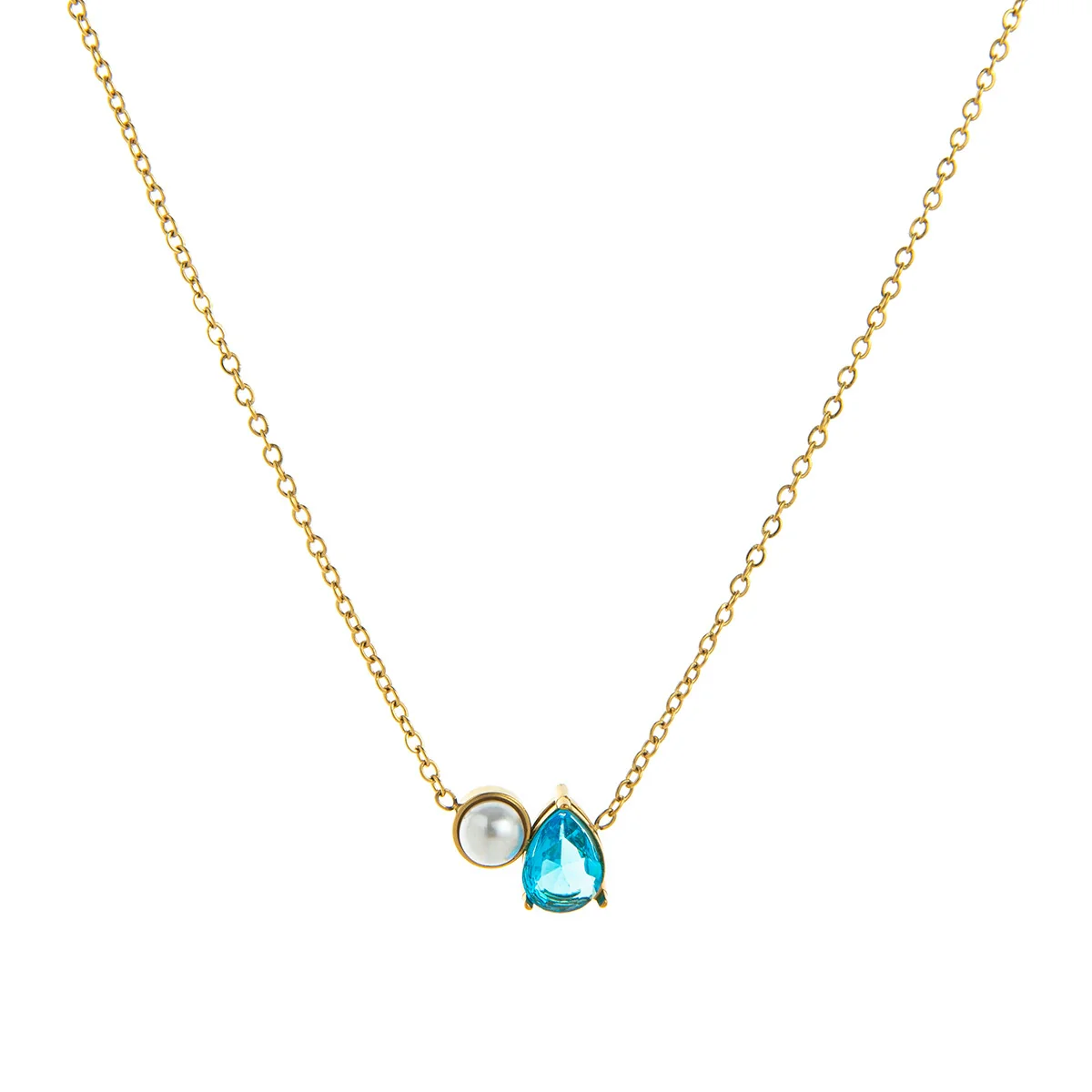 Wholesale Unisex Ancient Geometric Style Electroplated Stainless Steel Water Drop Pearl Zircon Pendant Ochain Necklace - Image 17
