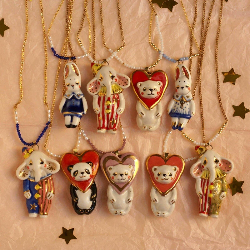 Wholesale Unisex Cartoon Animal And Heart Shaped Copper Electroplated Necklace