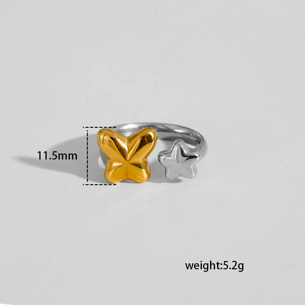 Wholesale Unisex Casual Geometric Titanium Steel Electroplated Spliced Open Ring Set With Water Drop And Triangle Design - Image 10