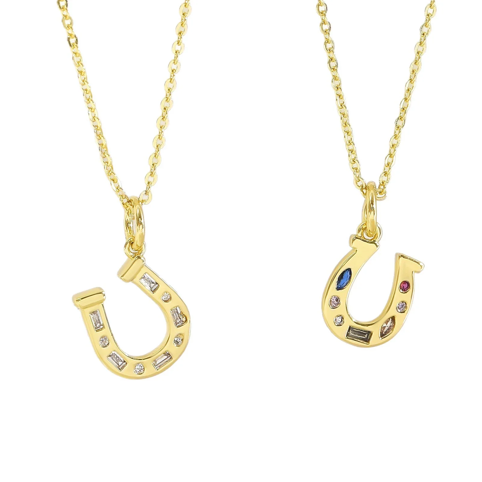 Wholesale Unisex Casual Style Rhinestone Horseshoe Pendant Necklace Copper Gold Plated O Word Chain - Image 5