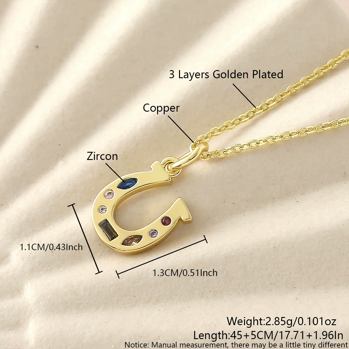 Wholesale Unisex Casual Style Rhinestone Horseshoe Pendant Necklace Copper Gold Plated O Word Chain - Image 6