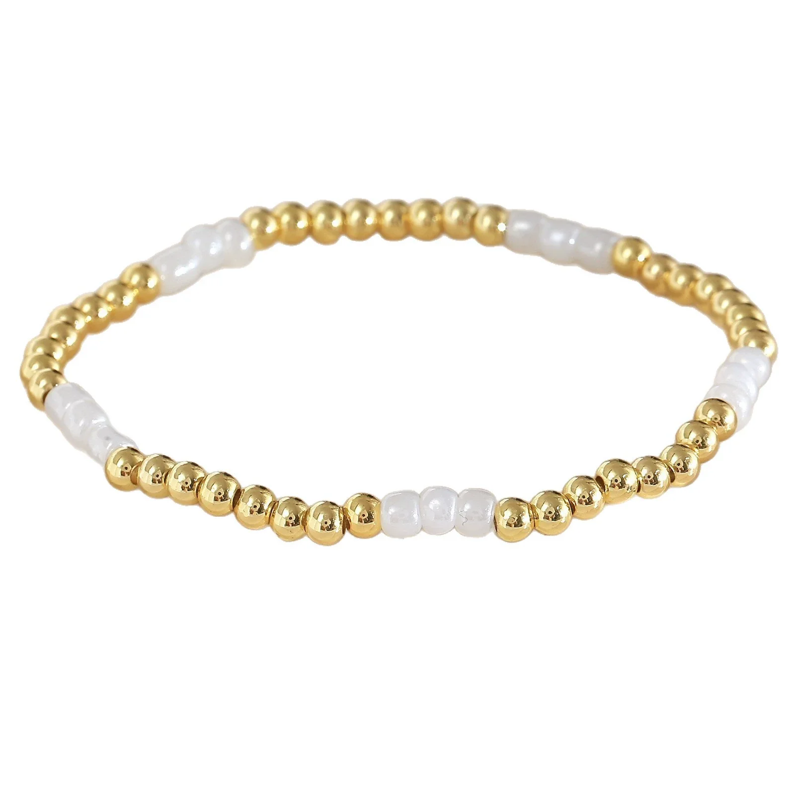 Wholesale Unisex Copper Goldplated Round Beads Cross Bead Bracelet Set Ins Style Geometric Design - Image 5