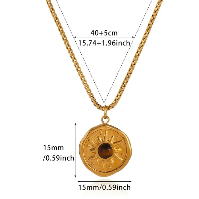 Wholesale Unisex Cross Chain Necklace With Gold Electroplated Stainless Steel Pendant And Tiger Eye Stone - Image 8