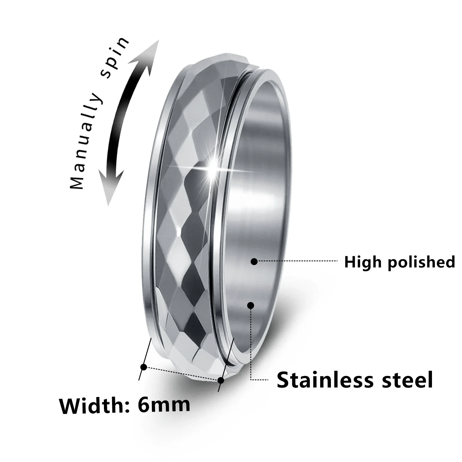 Wholesale Unisex Diamondshaped Rotatable Stressrelief Titanium Steel Ring With Geometric Design And Electroplating - Image 5