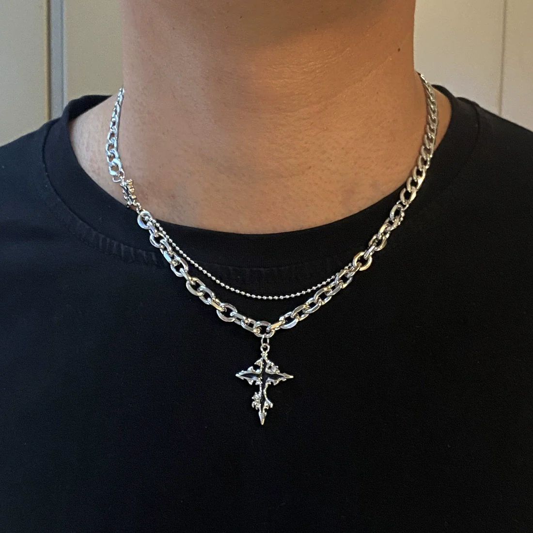 Wholesale Unisex Electroplated Cross Cuban Chain Necklace Made Of Titanium Steel In Boyfriend Style