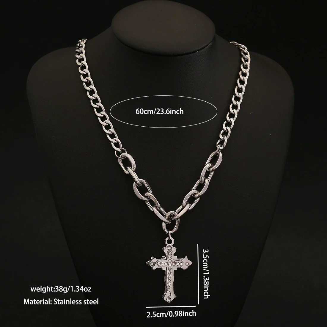 Wholesale Unisex Electroplated Cross Cuban Chain Necklace Made Of Titanium Steel In Boyfriend Style - Image 6