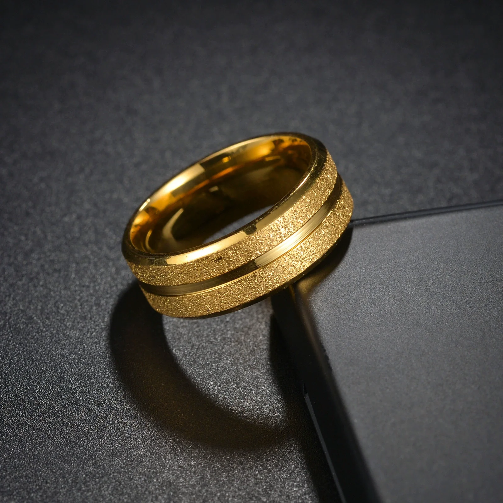 Wholesale Unisex Electroplated Sand Gold Stainless Steel Ring - Image 2
