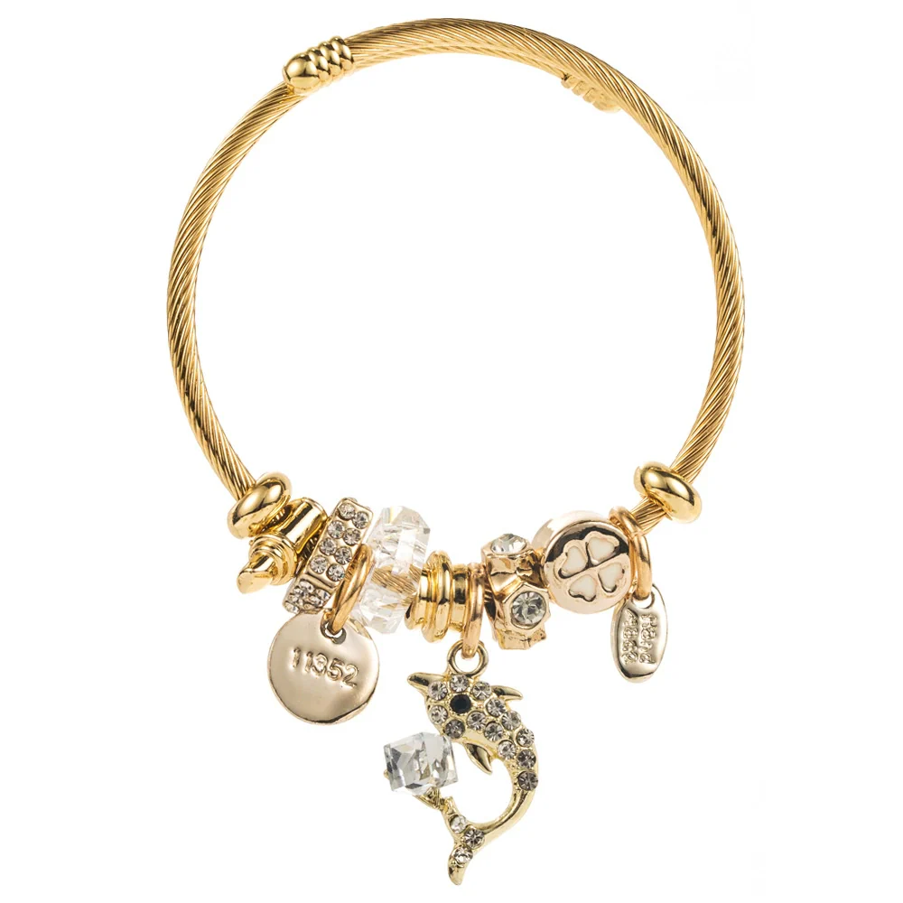 Wholesale Unisex Fashion Animal Diamond Inlaid Titanium Steel Bracelet With Dolphin Pendant - Image 7