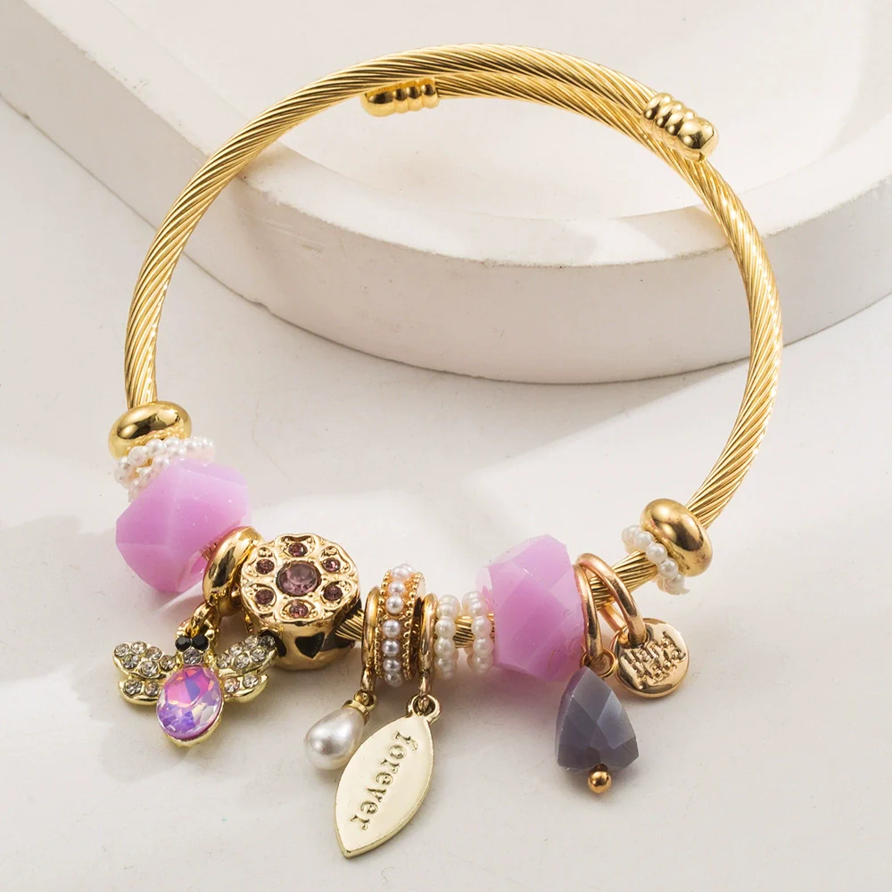 Wholesale Unisex Fashion Animal Style Electroplated Beaded Bee Diamond Pendant Bracelet Made Of Alloy And Stainless Steel - Image 7