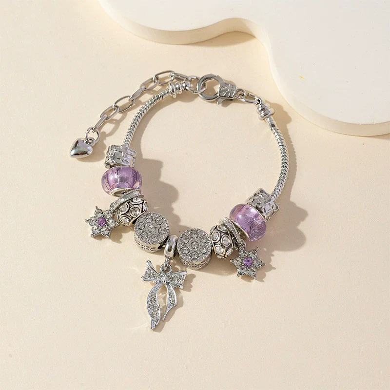 Wholesale Unisex Fashion Copper Alloy Bracelet With Electroplated Flower Bow Geometric Pendant - Image 6