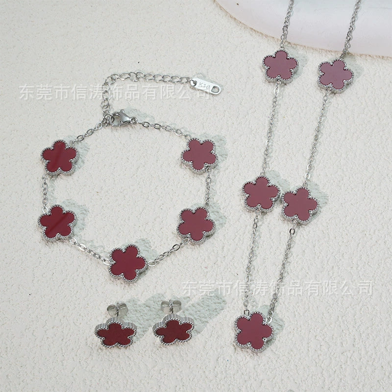 Wholesale Unisex Fashion Simple Plants And Flowers Titanium Steel Electroplated Necklace Bracelet Earrings Set - Image 13
