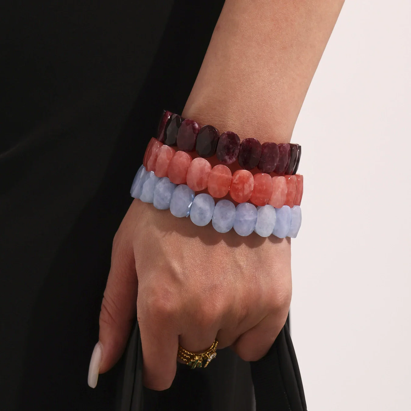 Wholesale Unisex Ferris Wheel Faceted Multicolor Natural Stone Elastic Bracelet With Green Aventurine Crystal Agate Stainless Steel Geometric Electroplated - Image 4