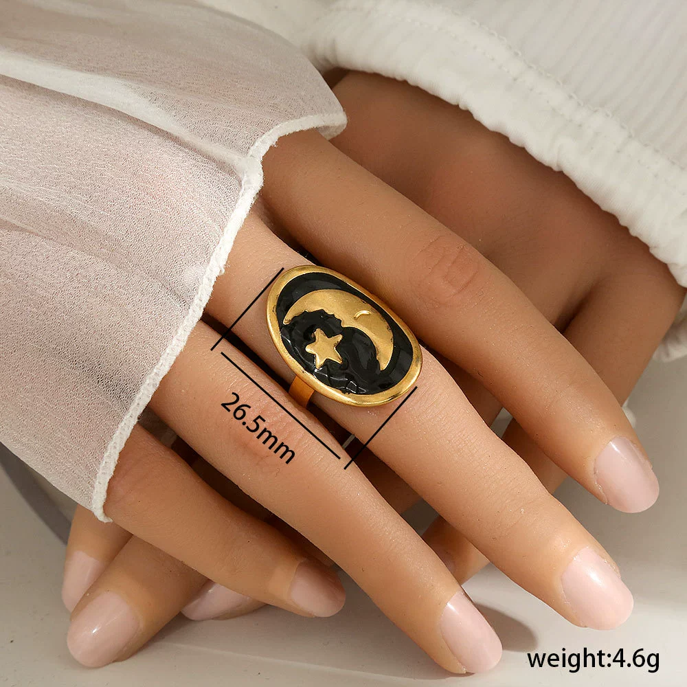 Wholesale Unisex Geometric Electroplated Titanium Steel Ring With Starry Sky Moon Design - Image 8
