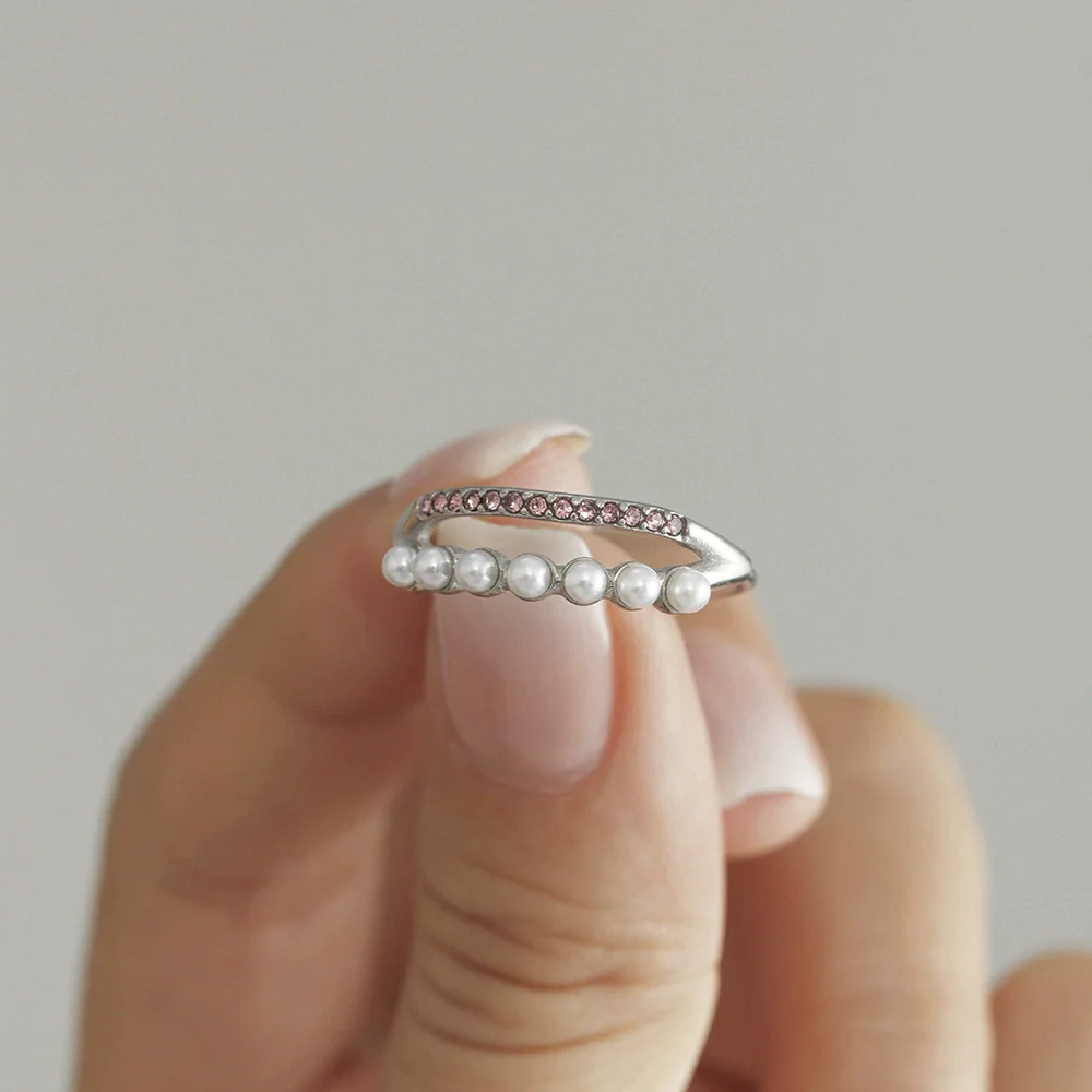 Wholesale Unisex Geometric Ferris Wheel Inlaid Colored Zircon Row Drill Ring With Imitation Pearls Titanium Steel Gold Plated Jewelry - Image 4