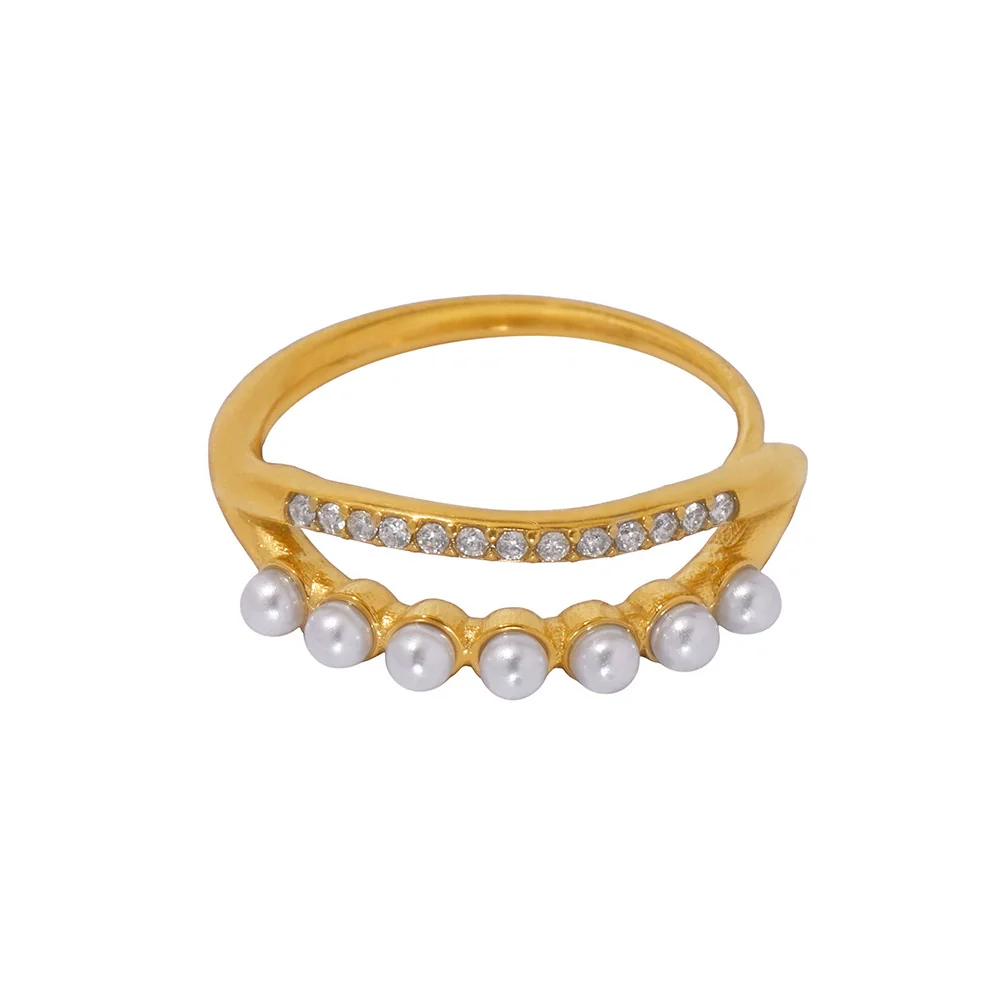 Wholesale Unisex Geometric Ferris Wheel Inlaid Colored Zircon Row Drill Ring With Imitation Pearls Titanium Steel Gold Plated Jewelry - Image 5
