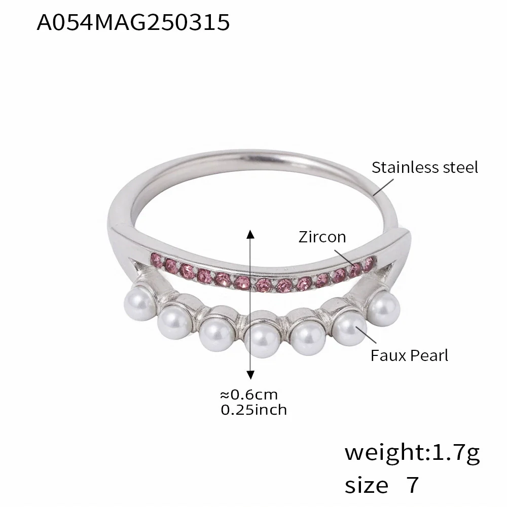Wholesale Unisex Geometric Ferris Wheel Inlaid Colored Zircon Row Drill Ring With Imitation Pearls Titanium Steel Gold Plated Jewelry - Image 7