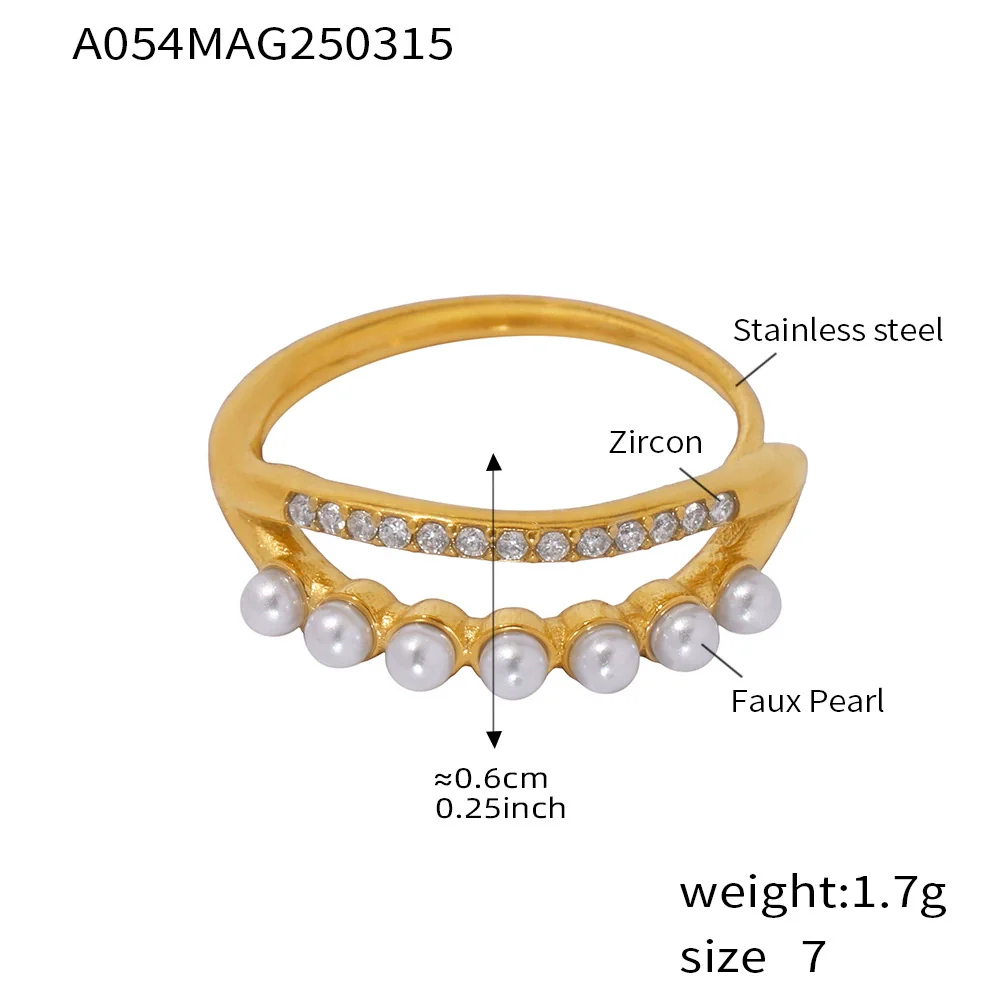Wholesale Unisex Geometric Ferris Wheel Inlaid Colored Zircon Row Drill Ring With Imitation Pearls Titanium Steel Gold Plated Jewelry - Image 9