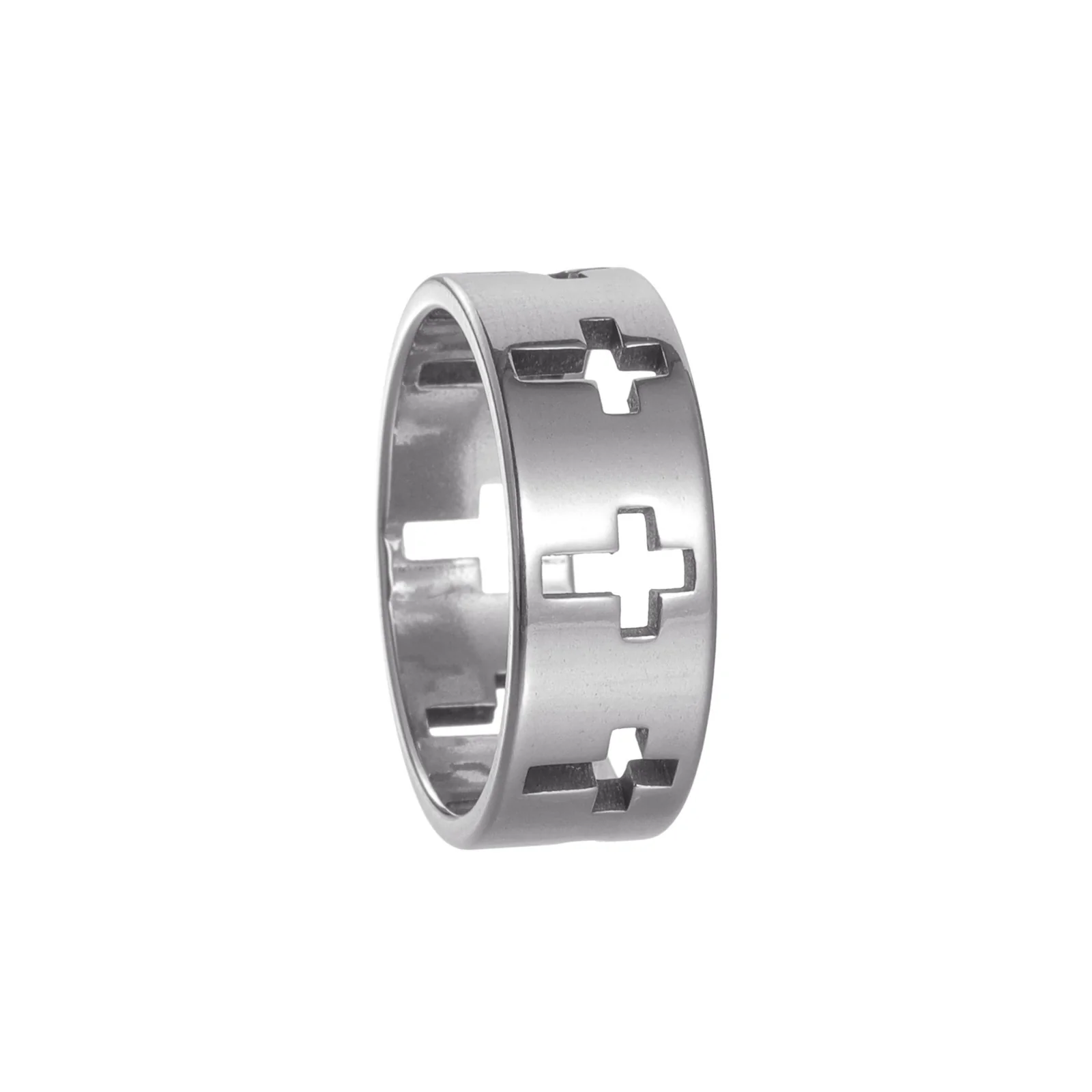Wholesale Unisex Geometric Hollow Cross Titanium Steel Ring With Electroplating - Image 7