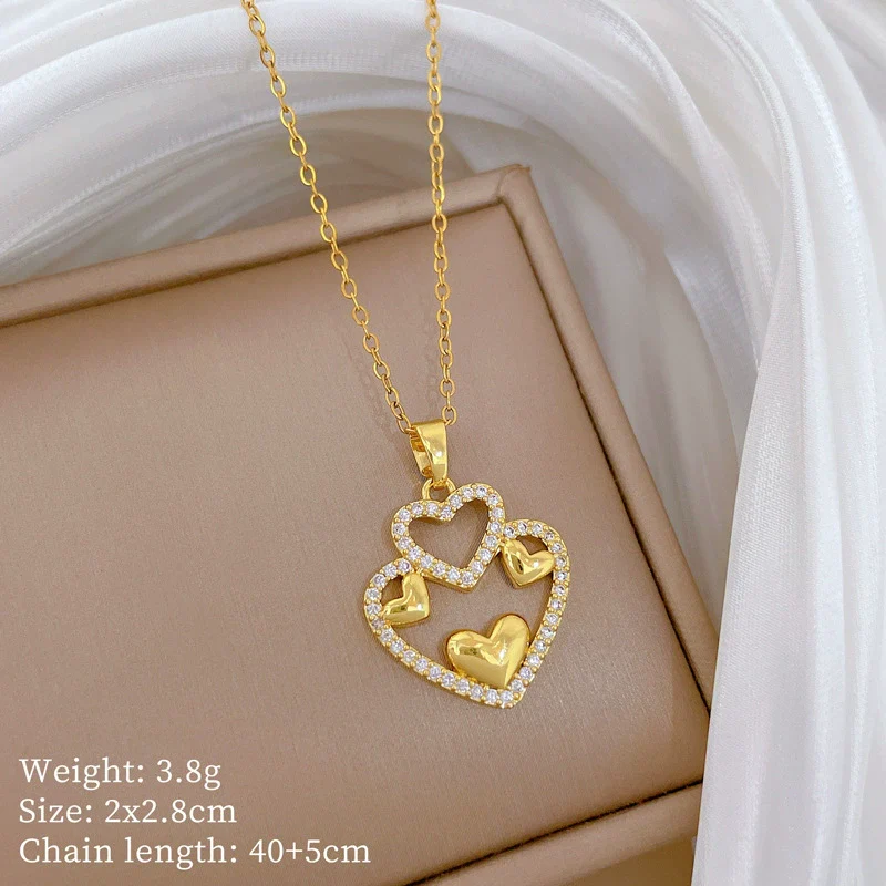 Wholesale Unisex Geometric Hollow Double Layer Heart Stainless Steel And Copper Necklace With Cartoon And Minimalist Style - Image 6