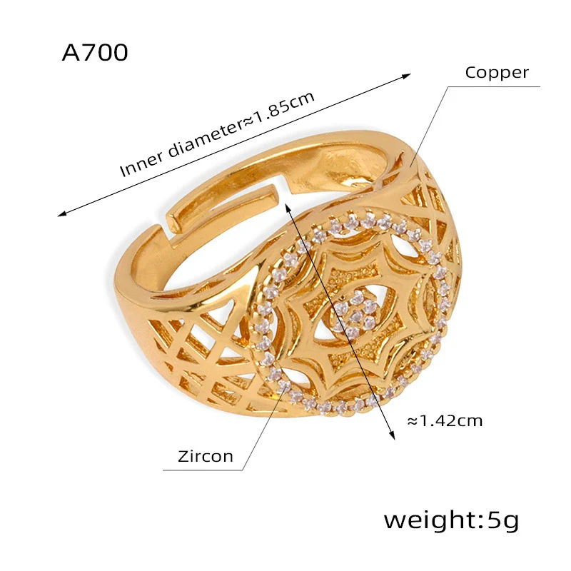 Wholesale Unisex Geometric Hollow Electroplated Inlaid Zircon Copper And Titanium Steel Ring - Image 6