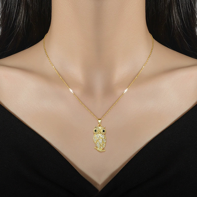Wholesale Unisex Geometric Owl Full Diamond Necklace Made Of Stainless Steel And Copper - Image 2